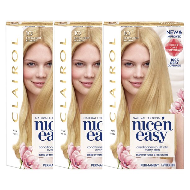 Clairol Nice 'n Easy Permanent Hair Color 10 Extra Light Blonde, 3 pack