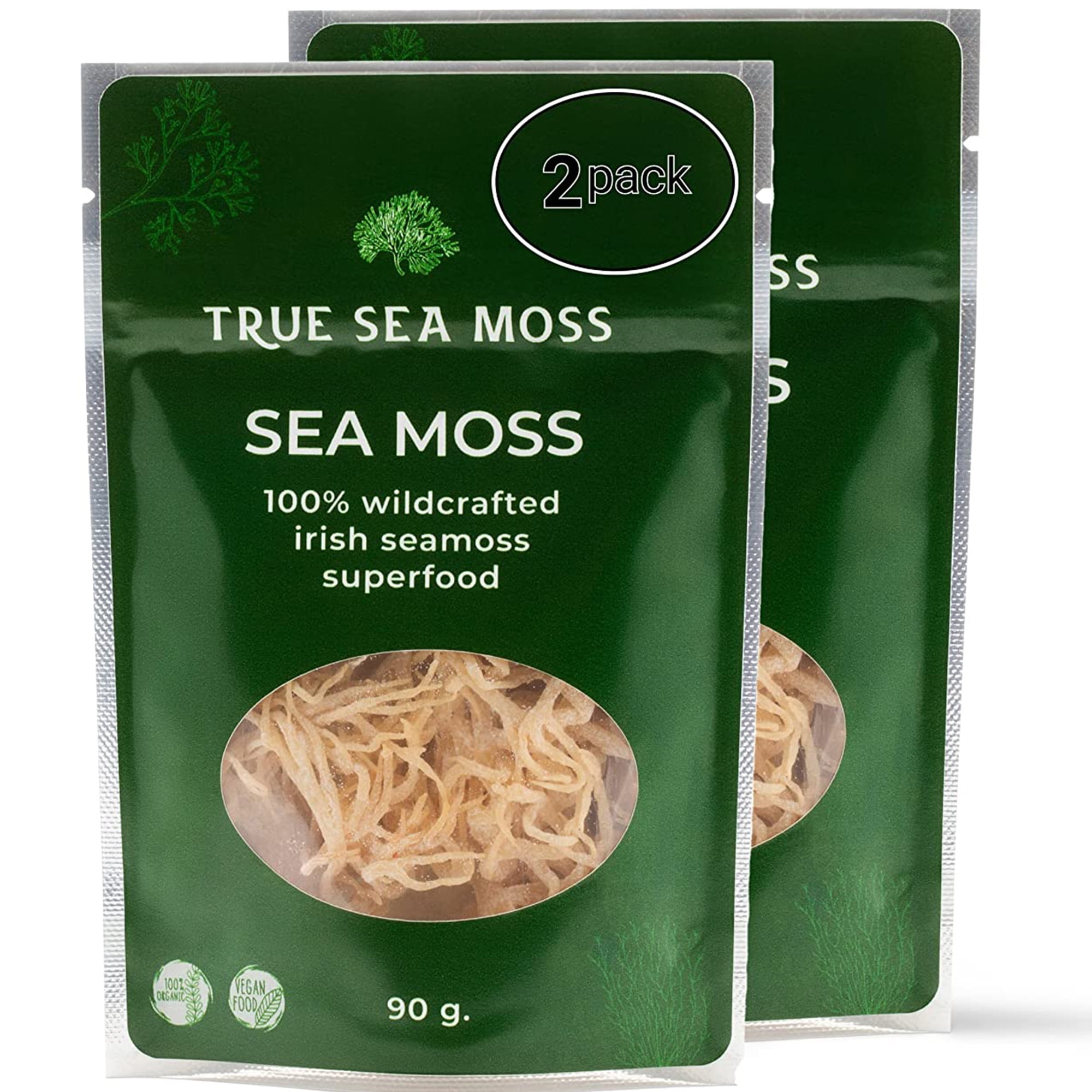 TrueSeaMoss Wildcrafted Irish Sea Moss Sun Dried Seaweed, 2Pack 3.17 Oz