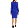 thumbnail image 3 of INSPIRE CHIC Boat Neck Dress for Women's Long Sleeves Ruched Wear to Work Midi Split Sheath Dress M Royal Blue, 3 of 5