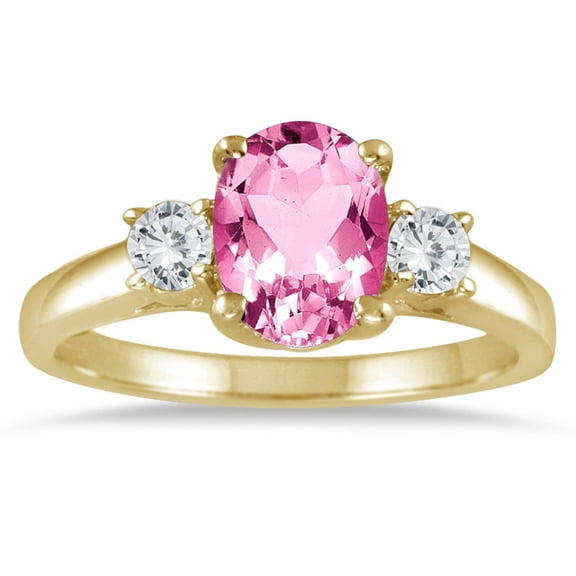 SZUL Women's 1 3/4 Carat Pink Topaz and Diamond Three Stone Ring 14K Yellow Gold