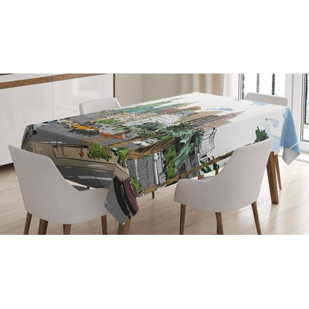 

Ambesonne USA Tablecloth Rectangular Table Cover Las Vegas Street Sketchy 60 x90 Multicolor