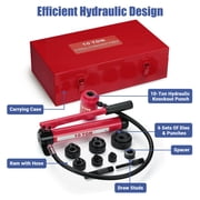 Yescom 1/2 to 2 Hydraulic Knockout Punch Set 10-Ton 6-Die Electrical Conduit Hole Punch Driver Kit - Red
