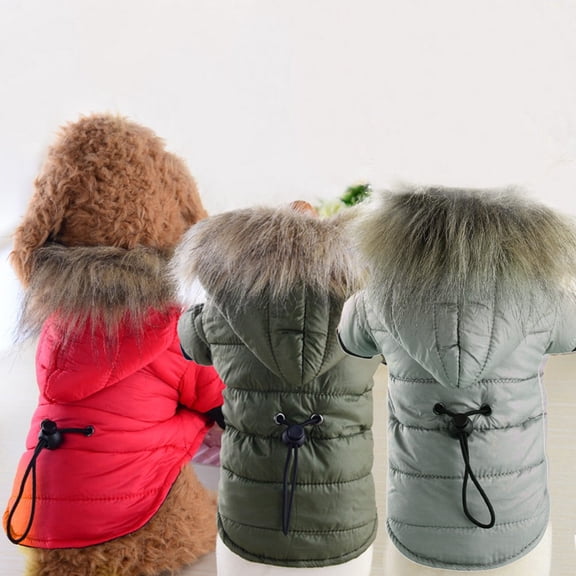 Goowood Dog Winter Coat Warm Down Cotton Padded Hoodie Waterproof Puppy Winter Clothes for Small Dogs Soft Cozy Jacket with Faux Fur Trim Outdoor