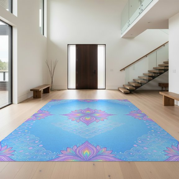 Design&I 8'x10' Washable Area Rug Extra Large Skid-Resistant Low Profile Aesthetic Motif Pastel Bubble Kawaii Scale Purple Mermaid Refined for Living Room, Family