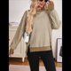 thumbnail image 5 of Sudadera Holgada de Otoño para Mujer, Informal, de Punto Gofre, Larga, Cuello Redondo, Abertura, Tipo Túnica. Caqui M, 5 of 9