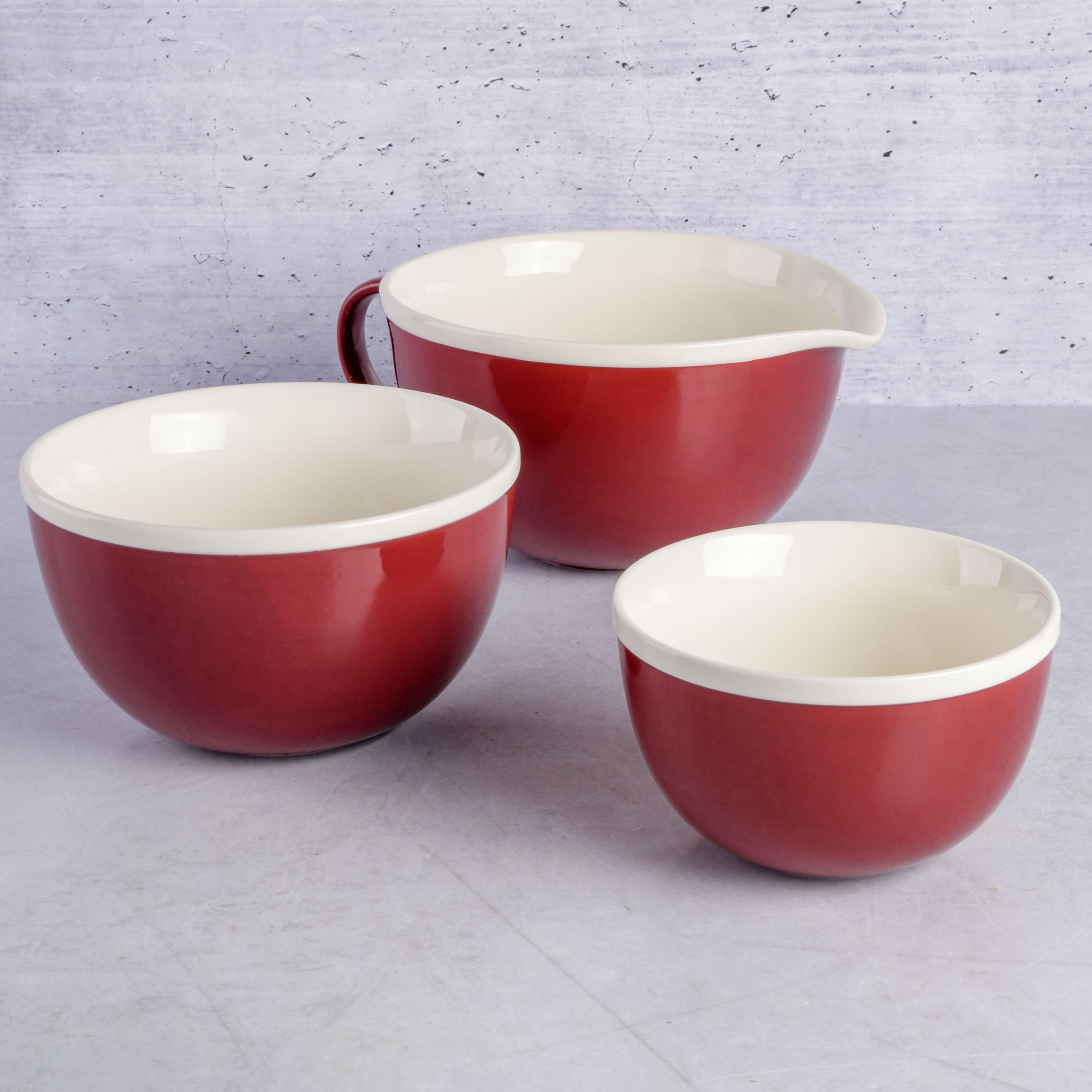 Earthenware Mixing Bowls with Handle, Set of 3