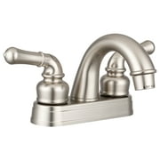 Dura Faucet DF-PL620C-SN Faucet  Used For Lavatory; Single Piece Deck Mount; Classical Arc Spout; 2 Teapot Handle; Brushed Satin Nickel Plated; Less Pop-Up
