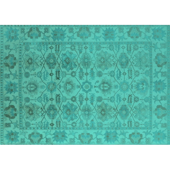 Ahgly Company Indoor Rectangle Oriental Turquoise Blue Industrial Area Rugs, 7' x 10'