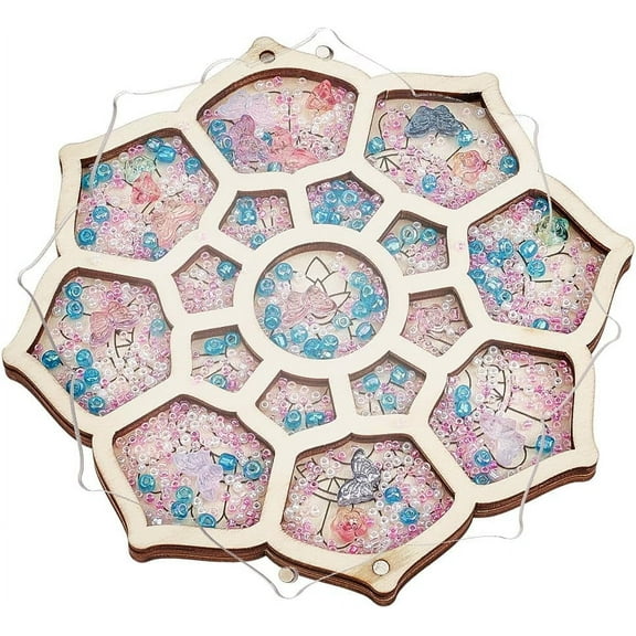 Wood Bead Organizer Tray Flower Bead Box with Lid Storage Container Case for Organizer Jewelry Making Beadwork Craft Accessory Old Lace