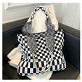 thumbnail image 6 of Wxqbjtam Chic Checkerboard Women Girls Knitted Shoulder Bag Casual Tote Black White, 6 of 9