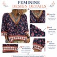 thumbnail image 2 of Women's Boho Printed Blouse,3/4 Sleeve Lace-Up V-Neck Peasant Top Summer,Ruffle Blouse, 2 of 7