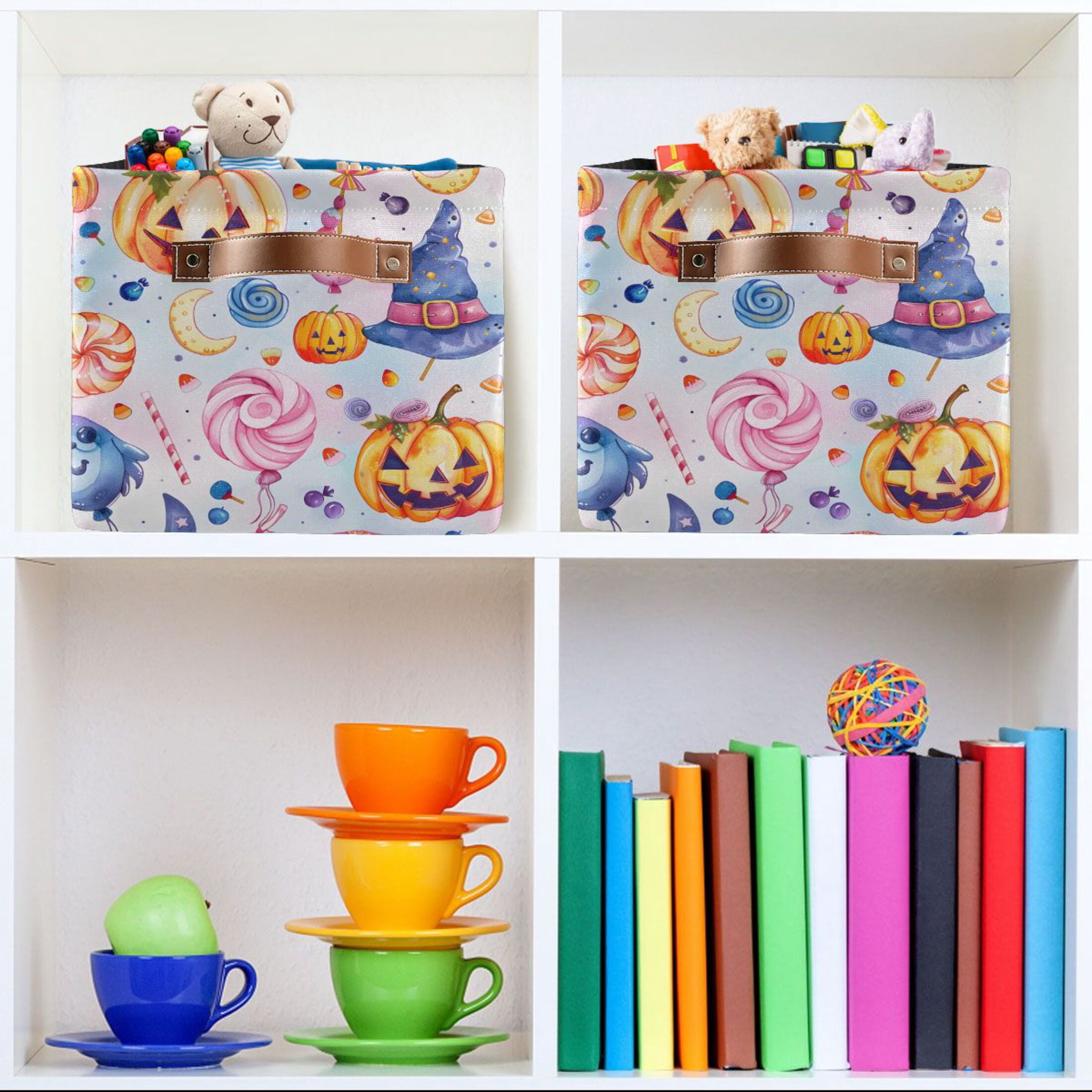 Ryvnso Magic Pumpkin Halloween Candy Storage Basket Large Bin Foldable Boxes Toys Organizer 14.2x10.2x8.3in 2 PCs
