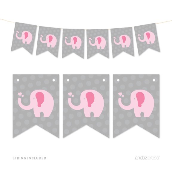 Pink Pennant Party Banner Elephant