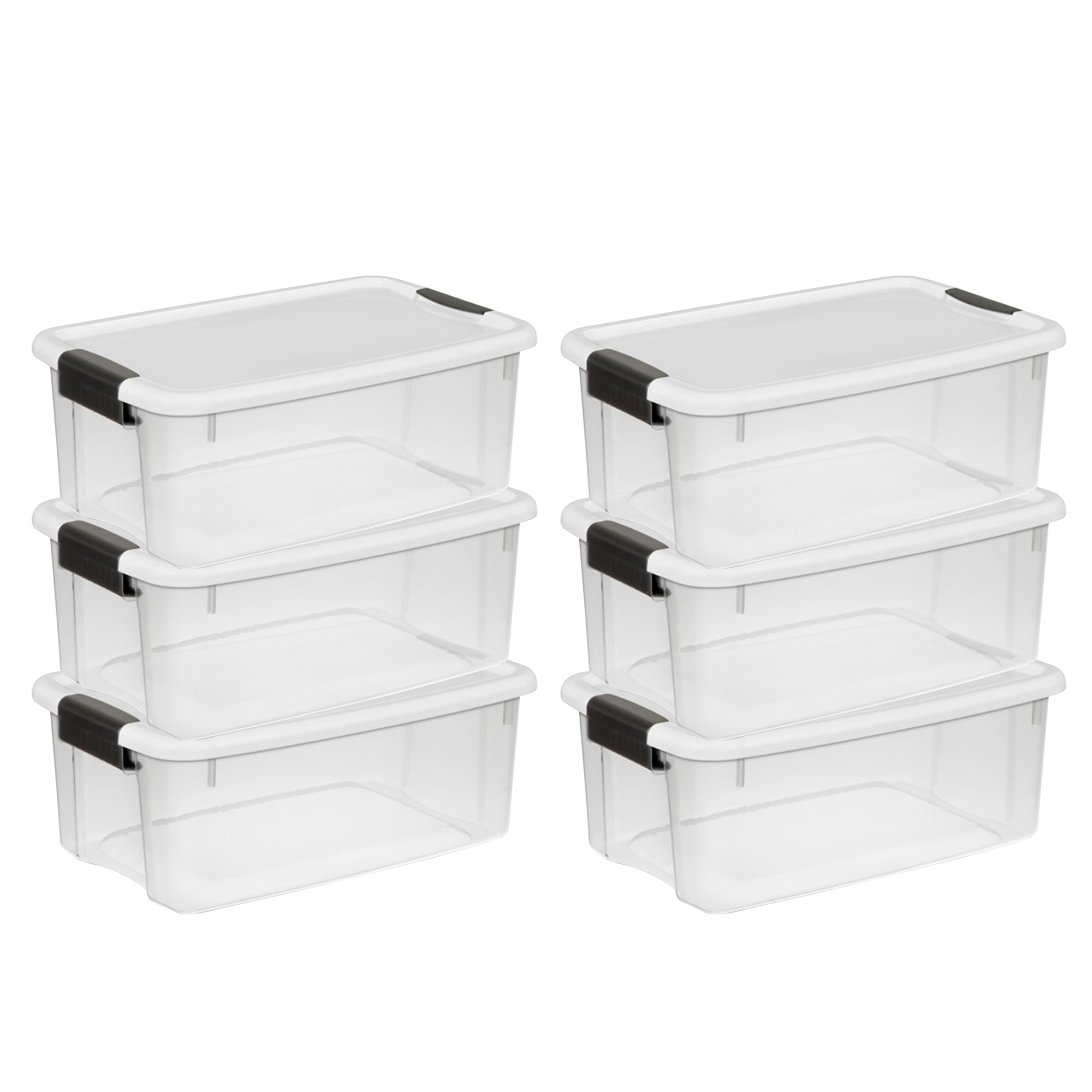 Sterilite 18 Quart Clear Plastic Storage Bin with White Latch Lid, 6