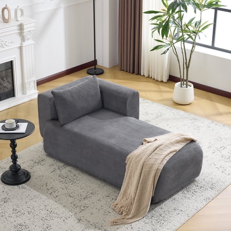 Bezseller Indoor Upholstered Chaise Lounge with Armrest and Lumbar Pillow, Dark Grey, No Assembly
