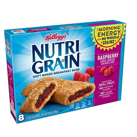 - Kellogg's Nutri-Grain, Soft Baked Breakfast Bars, Raspberry, Made with Whole Grain, 10.4 oz (8 Count)