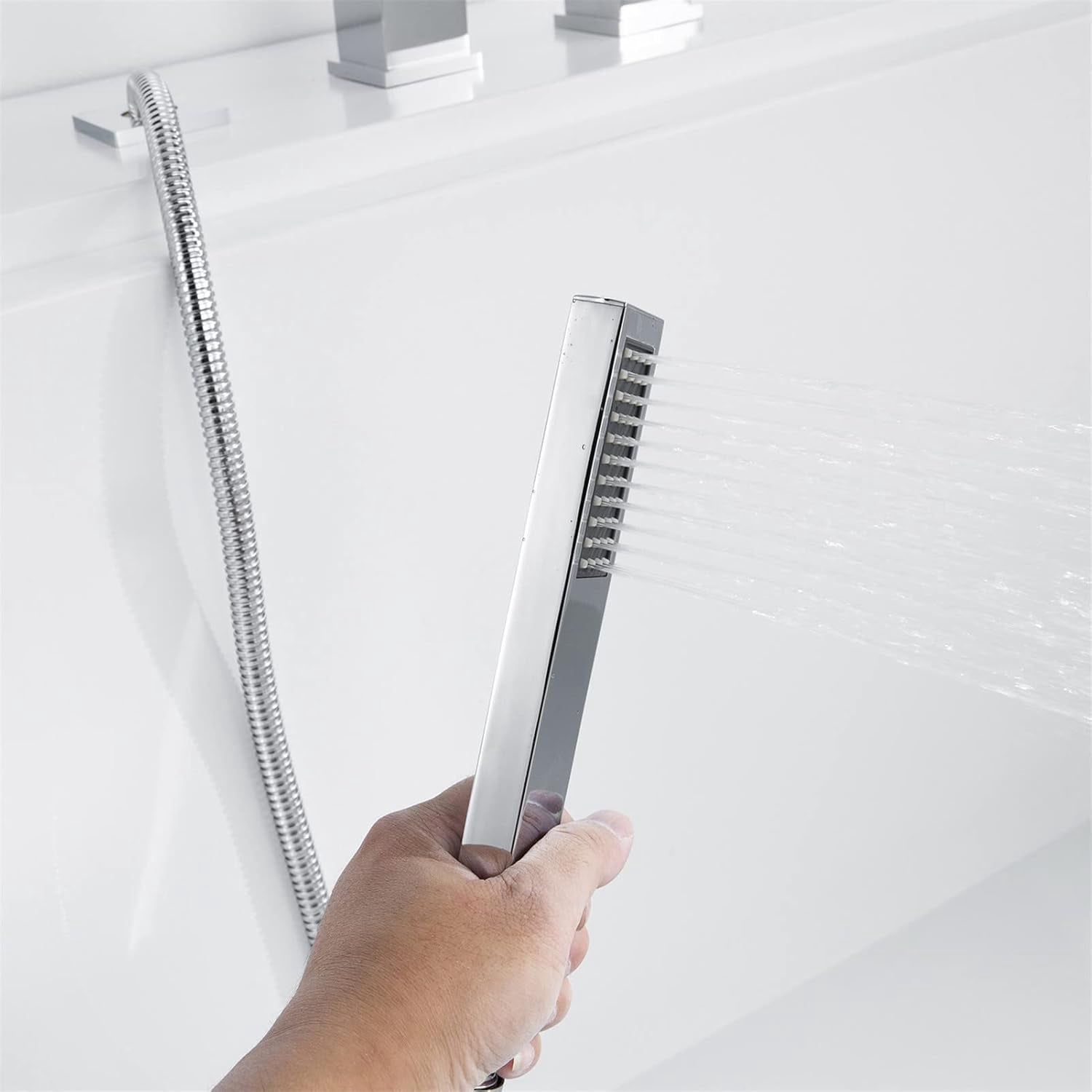 Bathtub Faucet, Deck Mounted Brass Shower Tub Faucet Hot and Cold Water Mixer Bath Faucet with Handheld Shower