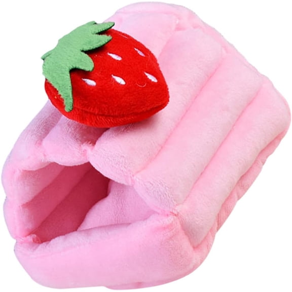 Guinea Pig Bed: Warm Cotton Hamster Hideout - Washable Small Pets Winter Sleeping House for Hamsters, Guinea Pigs, Hedgehogs, Rats - Cute Strawberry Design