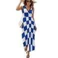 thumbnail image 2 of Kentucky Checkerboard Blue And White Womens Night Club Maxi Dress V Neck Sleeveless Bohemia Long Dresses, 2 of 9