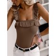 thumbnail image 2 of Sleeveless Solid Color Square Neck Ruffle Tank Tops Knitted Camisole, 2 of 5
