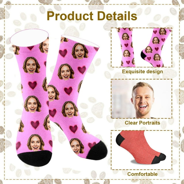 Personalized Socks with Photo Print Custom Design with Face Image for Christmas and Birthday Gifts Novelty Fun Hosiery for All