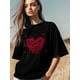 thumbnail image 4 of Camiseta de mujer, camisetas de manga corta, tops casuales, camiseta de cuello redondo con flor de rosa roja para mujer, 4 of 8