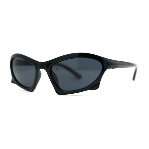 Trendy Iconic 90s Wrap Around Sport Plastic Sunglasses All Black
