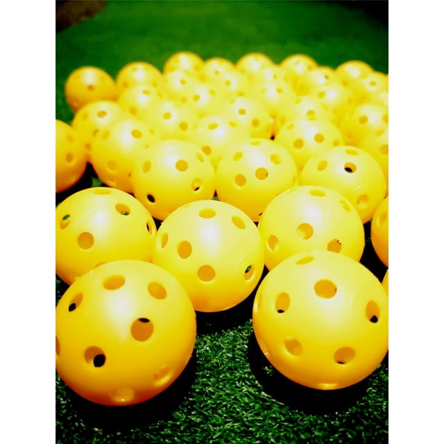 A99Golf 50pcs Practice Training Balls Air Flow Golf Balls for Driving Range, Swing Practice, Indoor Simulators, Outdoor & Home Use Yellow Floating Water Fun