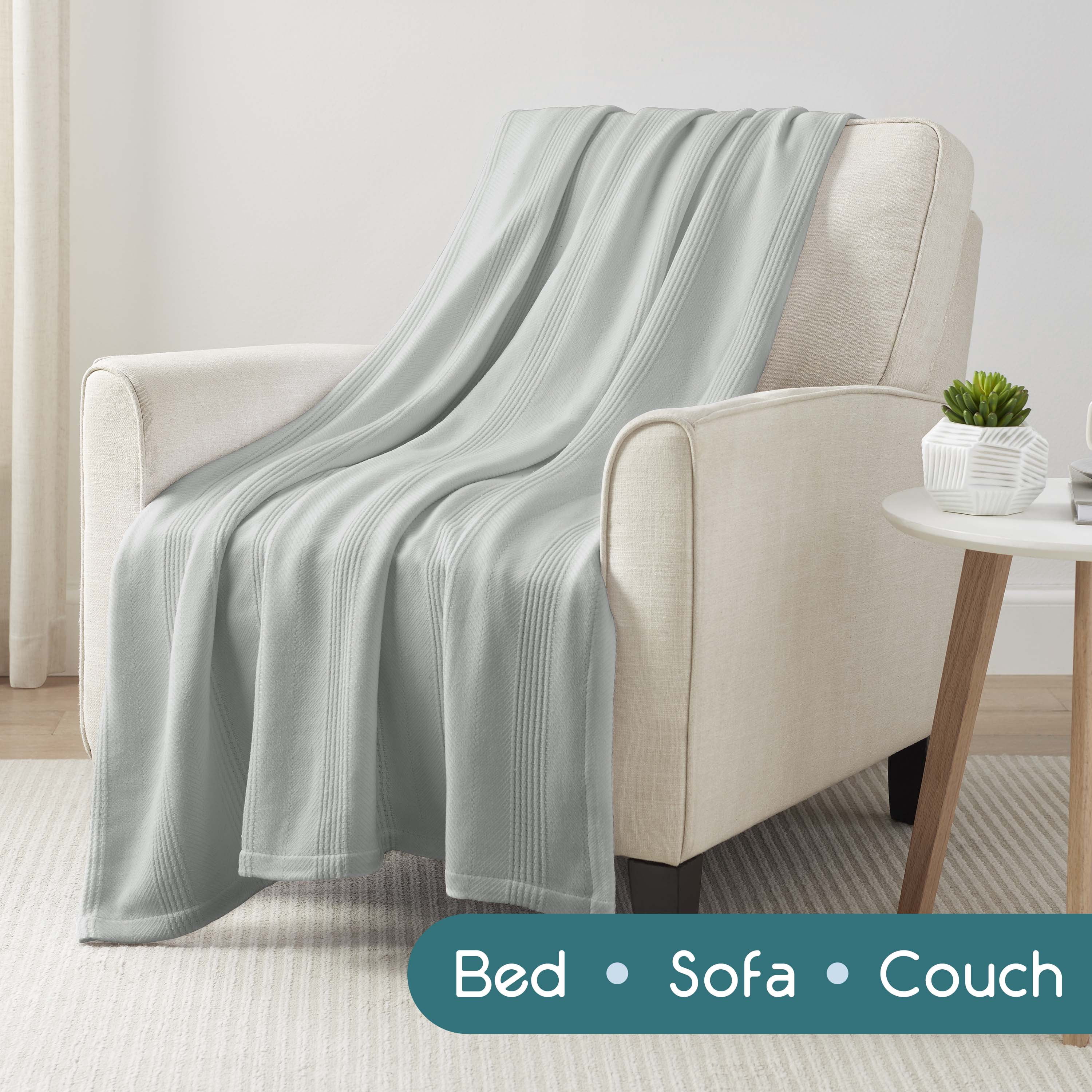 Lightweight Breathable 100% Cotton Knit Blanket – All-Season Bed Blanket – Twin Size – Gray