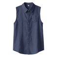 thumbnail image 5 of Sleeveless Button Down Shirts for Men Vintage Solid Summer Beach Hawaii Muscle Fit Casual T Shirt Dark Blue S, 5 of 10