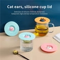 thumbnail image 1 of Cup Cover 3PCS Orange Pink Blue Cup Lid Set Cute Kitty Ears Design Cup Cover with Spoon Clip Silicone High and Low Temperature Resistant Water Cup Lid, 1 of 8