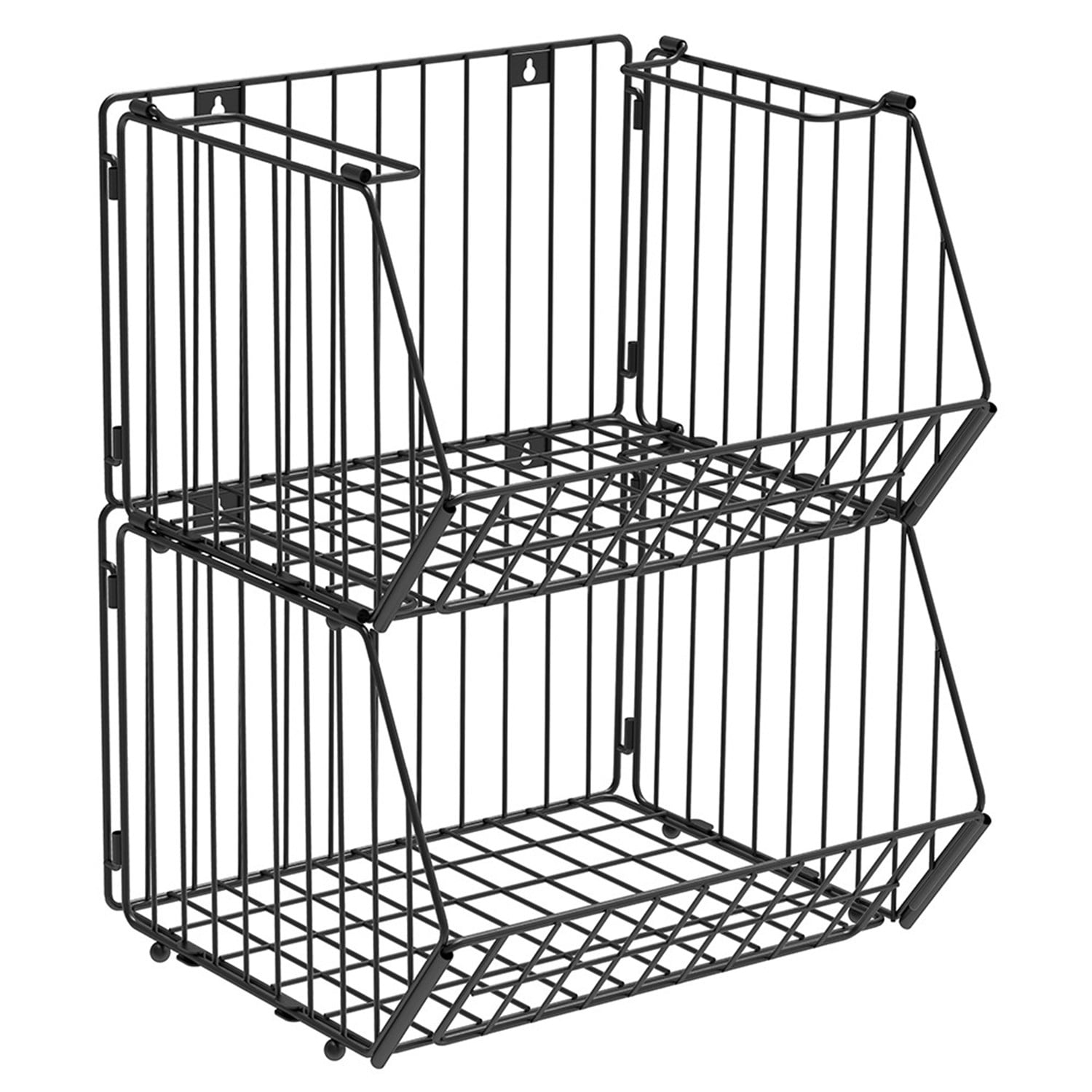 2 Pack Metal Stackable Basket Bin with HandlesFood Organizer Basketsfor