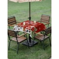 thumbnail image 3 of Outdoor Tablecloth with Umbrella Hole and Zipper, Red Christmas Square Table Cloth 54x54 Inch Waterproof Tablecloth, Santa Elk Gifts Snowflake Winter Xmas Tree Picnic Table Cover for Patio Camping, 3 of 7