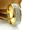 thumbnail image 3 of Men's Women's Tungsten Wedding Band Engagement Ring 8mm Domed Yellow Gold IP Plated Real Deer Antler Inlay, 3 of 4