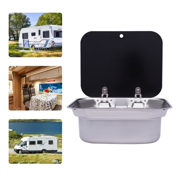 RV Caravan or Boat Stainless Steel Hand Wash Basin Sink For RV or marine, tempered glass cover, RV camping trailer accessories