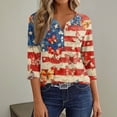 thumbnail image 5 of Women's 250th Anniversary USA Shirt Patriotic American Flag Print V-Neck Button 3/4 Sleeve T-Shirt, 5 of 6