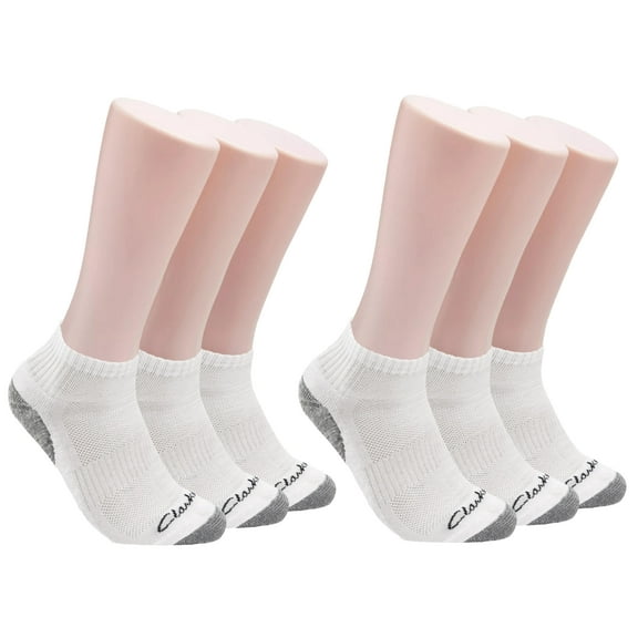 Clarks Men's Sport Half Cushion Low Cut Socks 6 Pair, White, Men's 7-12 Shoe