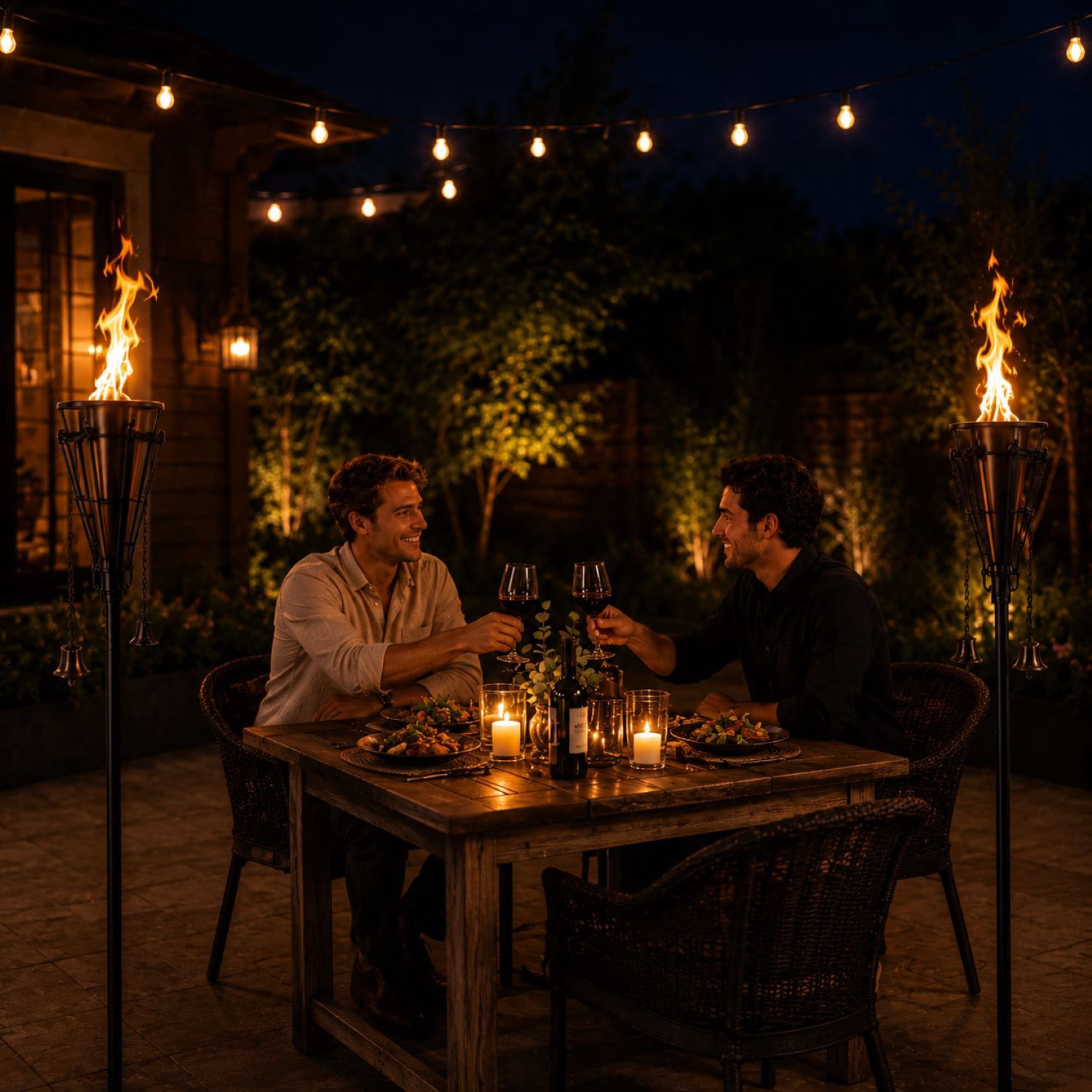 Matney Outdoor Metal Patio Torches with Fiberglass Wicks & Snuffer Caps, 8-Pack