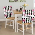 thumbnail image 5 of Spring Flowers Dining Chair Back Cover Only, Welcome Pink Floral Green Leaf Plack Stripes Set of 8 Chair Back Covers, Removable Washable for Dining Room, Banquet & Holiday Decoration, 5 of 9