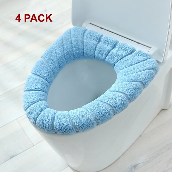 Toilet Seat Cover Pads Stretchable Washable Cloth Soft Thicker Warmer Toilet Seat-4 pack Blue