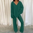 thumbnail image 3 of BLOCLOALO 2 Piece Lounge Set Long Sleeve Tops Womens Fall Outfit V Neck Pullover Tops and Long Pants Warm Pajamas Sweatsuits V Neck Blouses Sweatpants and Sweatshirt Set Trendy Lounge Sets Green S, 3 of 6