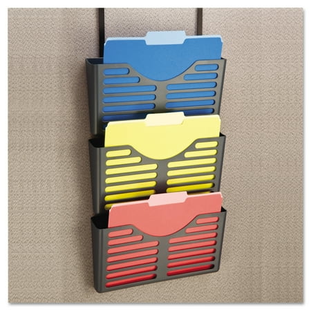 Button Recycled Storage File - Universal Recycled Plastic Cubicle Triple File Pocket, Black -UNV08163