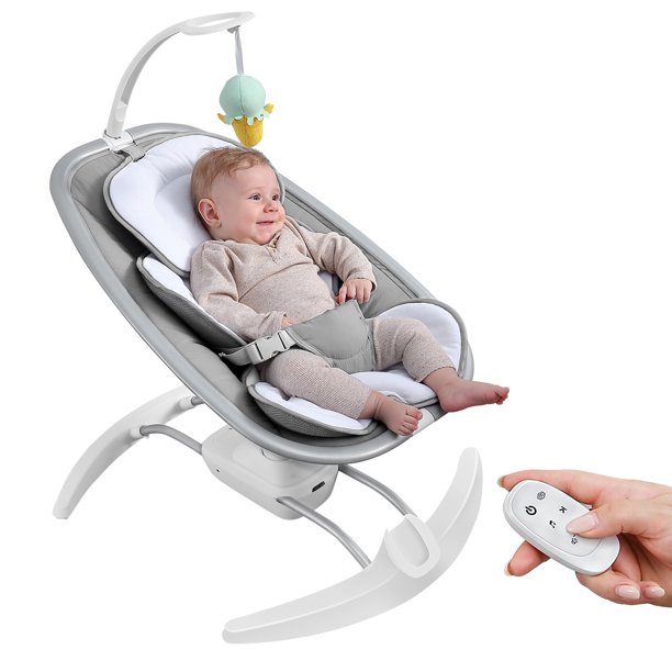 RONBEI Baby Swing for Infants Newborn, Portable Electric Swing with 3 Speeds, Music and Remote