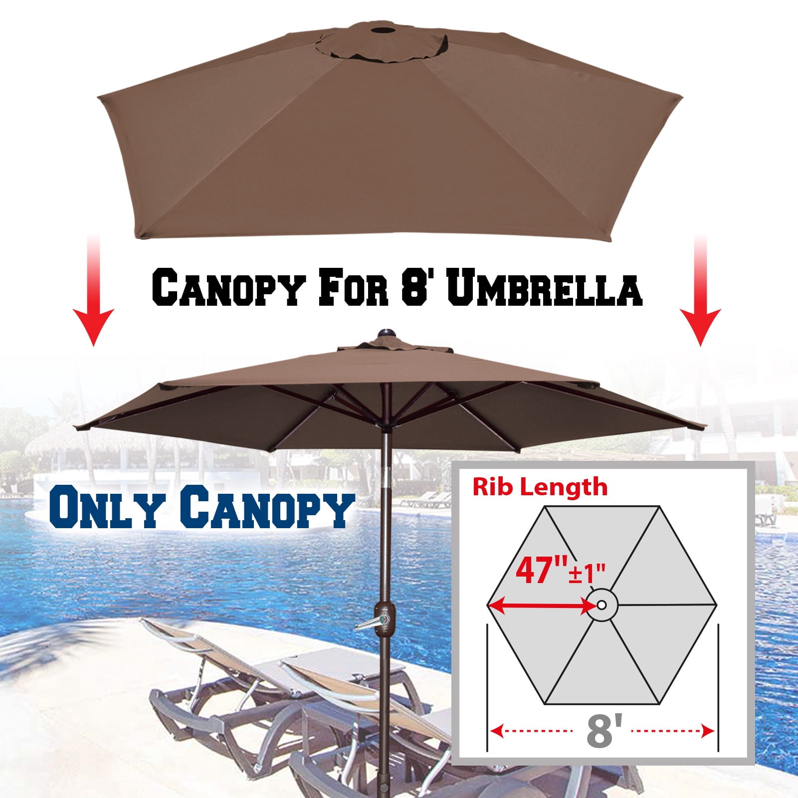 Amouage 8.2ft 6 Rib Brown Patio Umbrella Canopy, UV Protection