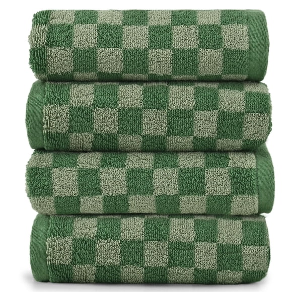 Toallas de mano Jacquotha Soft Green a cuadros, paquete de 4 unidades, 420 g/m²