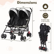 Costway Foldable Twin Baby Double Stroller Ultralight Umbrella Stroller Pushchair Black