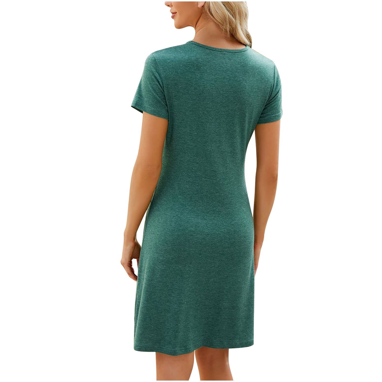 ATOYSOY Women's Trendy Cotton Lined Short Sleeve Retro Beach Sundress Mini Loose Dress Pleated Elegant Casual Relaxed Slim Round Neck Workout Dress for Girls Green
