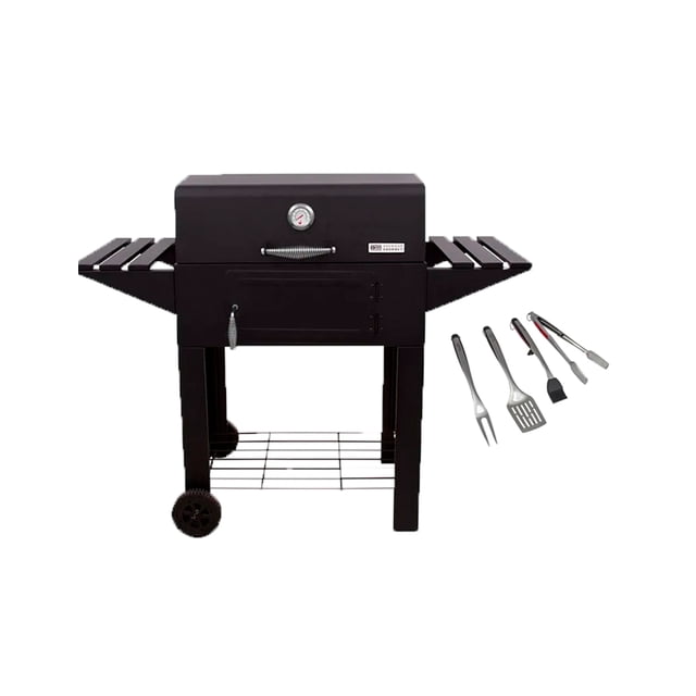 PAQUETE ASADOR DE CARBÓN AMERICAN GOURMET 615 + SET DE UTENCILIOS