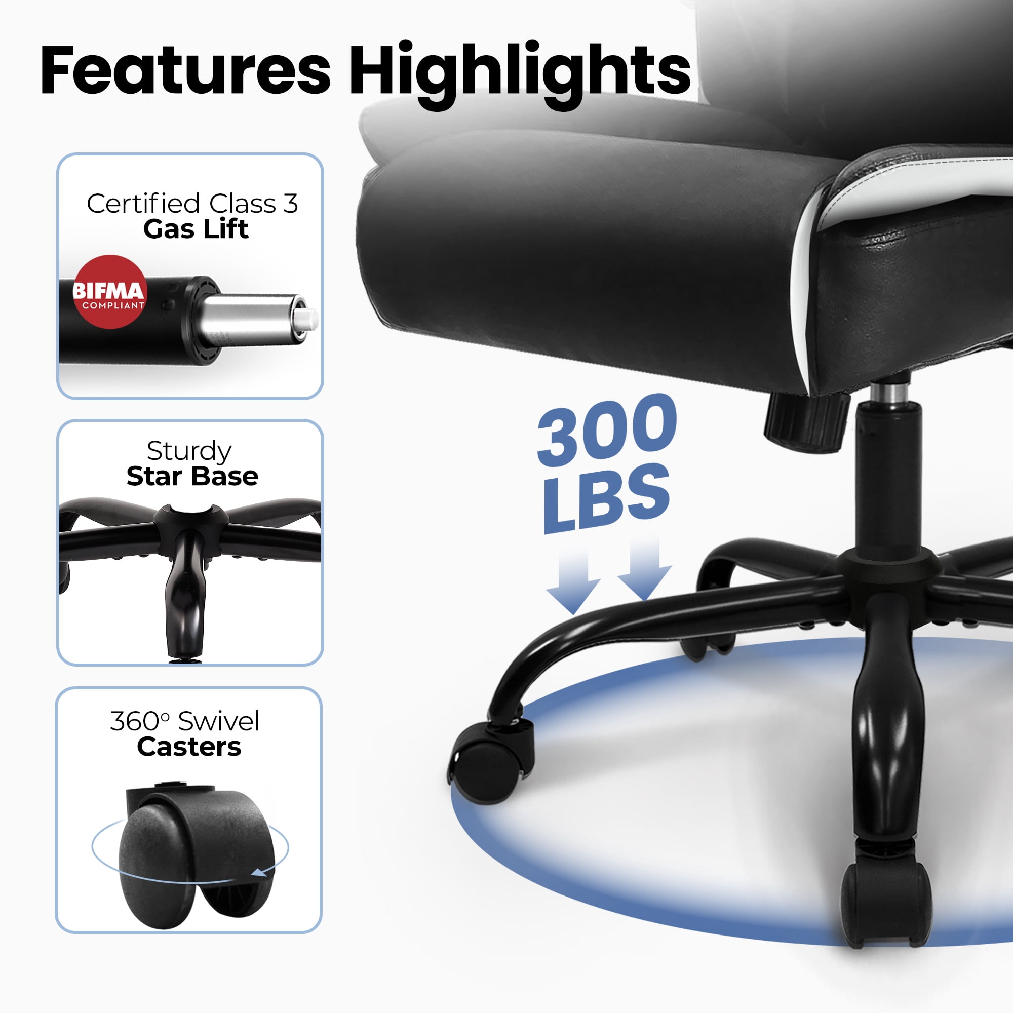 CELTOSS Leather Office Chair, Ergonomic Executive Chair with Padded Flip-Up Armrests, Mid-Back PU Computer Desk Chair, Black