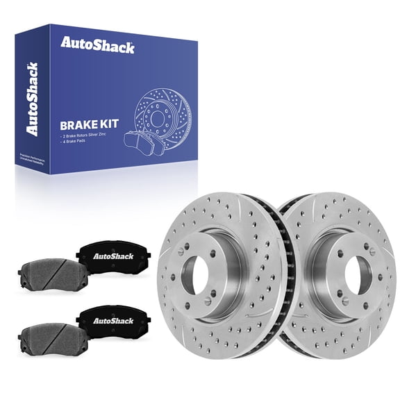 AutoShack Front Brake Rotors & Ceramic Pads for Hyundai, Tucson 2010-2017, FWD AWD L4 2.0L 2.4L - Silver Zinc Coated Drilled & Slotted - SilverShield Pro - 11.81" (300 mm), 5-Lug